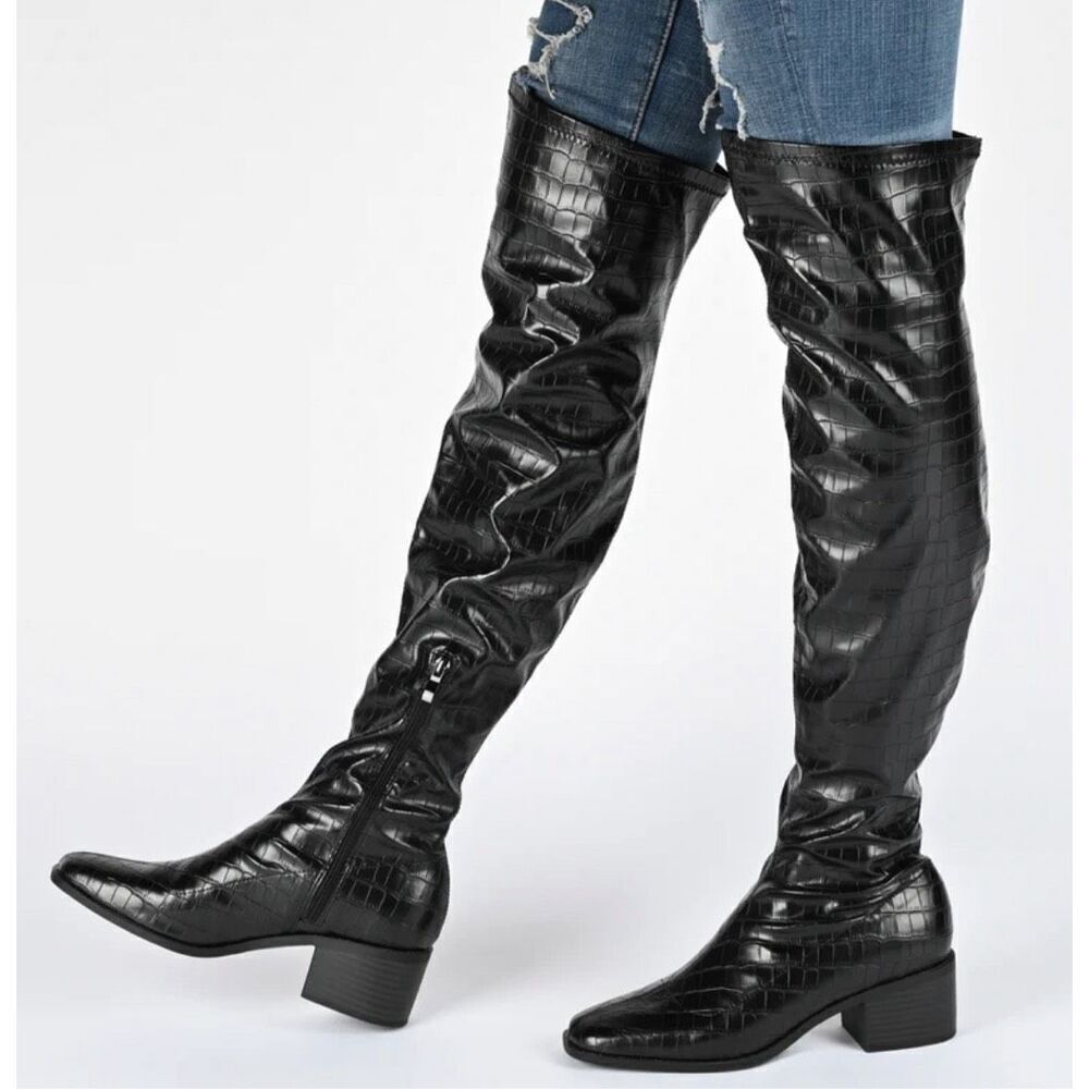 Journee Collection Mariana Croc Wide Calf Over-The-Knee Boot Black NWT Size 6 - Picture 1 of 7